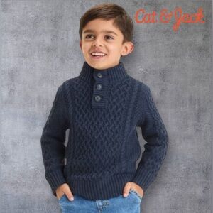 Cat & Jack Kid’s Mock-neck Pullover Navy Cable Knit Sweater